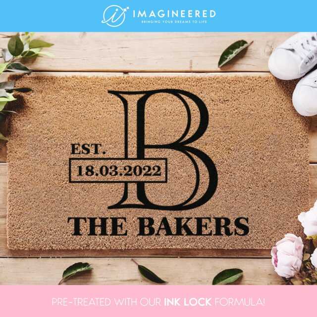 Monogram Doormat - Family Door Mat Personalized Surname Housewarming Gift Custom Closing Wedding - image 1