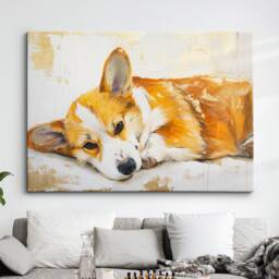 Corgi Sleeping Abstract Dog Gold Oil Painting Framed Poster Print Or Canvas Wall Decor Art Bedroom Home Interior Gift For Pet Lover