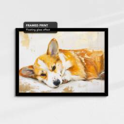 Corgi Sleeping Abstract Dog Gold Oil Painting Framed Poster Print Or Canvas Wall Decor Art Bedroom Home Interior Gift For Pet Lover - thumbnail 2