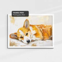 Corgi Sleeping Abstract Dog Gold Oil Painting Framed Poster Print Or Canvas Wall Decor Art Bedroom Home Interior Gift For Pet Lover - thumbnail 3