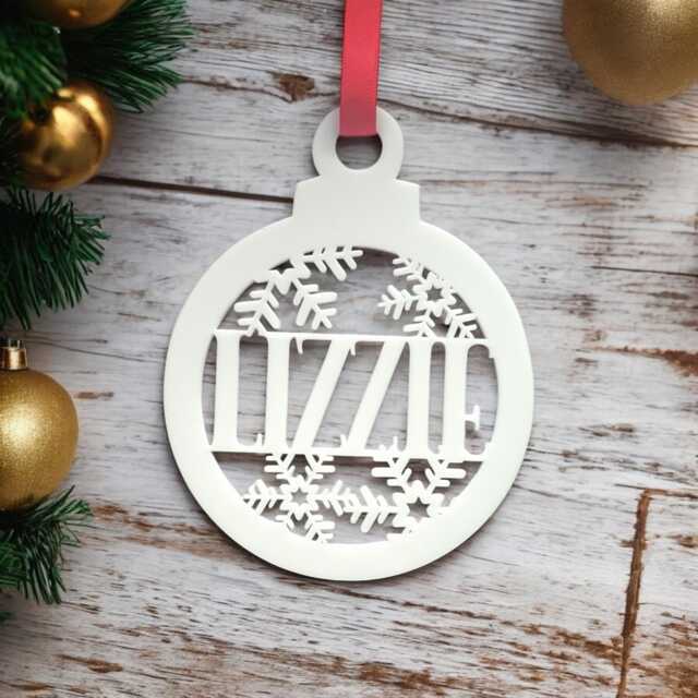 Custom Christmas Baubles, Personalised Acrylic Ornament, Laser Cut Name Snowflake Decoration - image 1