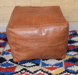 Leather Stool, Ottoman Pouf, Square Tan Pouf Poufs, Handmade Pouf, Footstool, Berber Floor Cushion, Pouf Chair, Leather Gift
