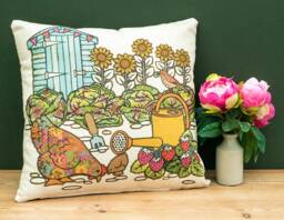 Potting Shed Scatter Cushion Allotment Scene Chicken Art Vegetable Patch Grow Your Own Gift For Gardener Smallholder Smallholding Souvenir