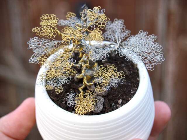 Gold & Silver Wire Bonsai Sculpture - image 1