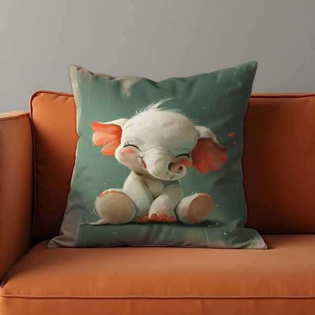 Cute Baby Elephant Cushion Cover, Whimsical Nursery Throw Pillow Adorable Animal Illustration For Kids Room Decor, Custom Size - image 1