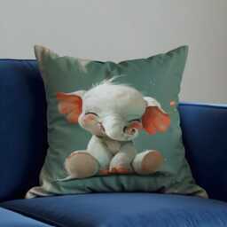 Cute Baby Elephant Cushion Cover, Whimsical Nursery Throw Pillow Adorable Animal Illustration For Kids Room Decor, Custom Size - thumbnail 3