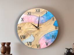 Custom Resin & Olive Wood Wall Clock Trans Flag Colors