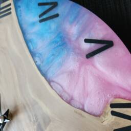 Custom Resin & Olive Wood Wall Clock Trans Flag Colors - thumbnail 3