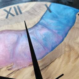 Custom Resin & Olive Wood Wall Clock Trans Flag Colors - thumbnail 4
