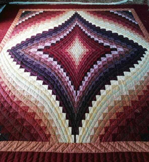 Custom Jewel Bargello Quilt, Amish Patchwork Bedspread, Ombre Diamond Design, Red & Purple Blanket, Heirloom Bedspread, Rustic Decor Gifts - image 1