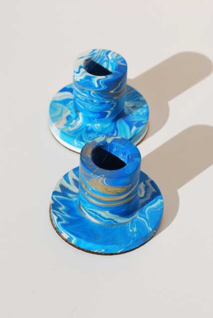 Marbled Eco Resin Candleholder Set Tapered Candlestick Holders - image 1