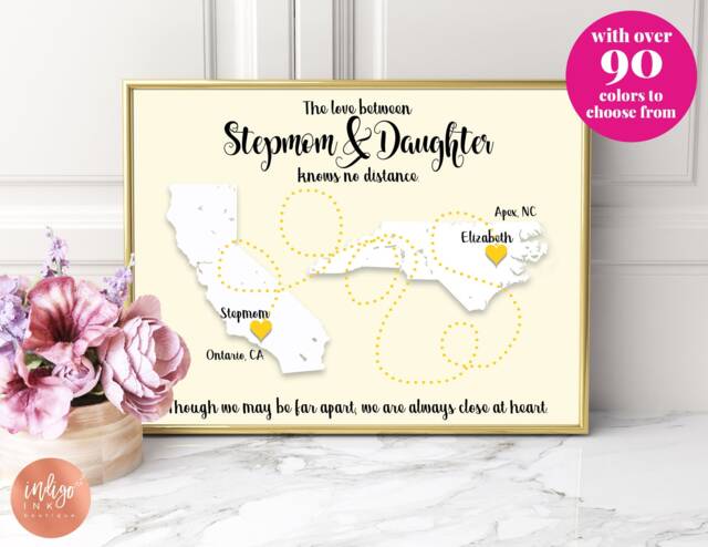 Gift For Stepmom From Daughter - Mothers Day Far Away Personalized Print State Map - image 1