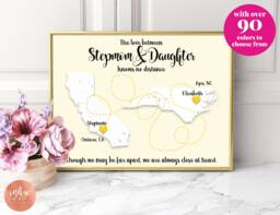 Gift For Stepmom From Daughter - Mothers Day Far Away Personalized Print State Map - thumbnail 1