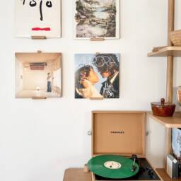 Handmade Reclaimed Wood Vinyl Record Shelf - Imperfect Oak Wall Display Sale On - thumbnail 2