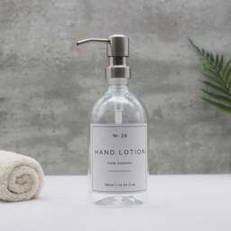 Refillable Plastic Soap Dispenser Silver Metal Pump, Waterproof Label - thumbnail 2