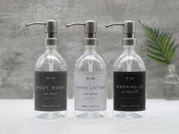 Refillable Plastic Soap Dispenser Silver Metal Pump, Waterproof Label - thumbnail 1
