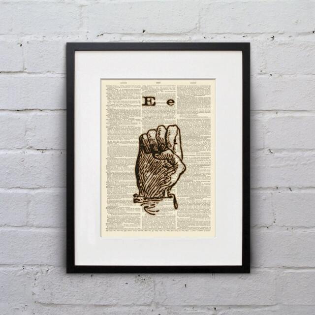 The Letter E - Vintage Sign Language Alphabet Shabby Chic Dictionary Page Book Art Print Dpsl005 - image 1