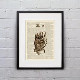 The Letter E - Vintage Sign Language Alphabet Shabby Chic Dictionary Page Book Art Print Dpsl005 - thumbnail 1