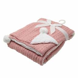 Personalised Baby Blanket, Embroidered, Cable Knit With Pom Poms & Sherpa , Personalized Baby Gift, Rose Gold - thumbnail 3