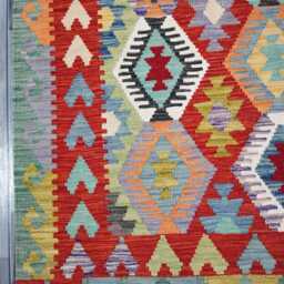 Kilim Rug Multicolour, Handmade Artisan Afghan Turkish, Scandinavian, Navajo, Bohemian Flatweave, Natural Wool 198x151 cm - thumbnail 2