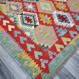 Kilim Rug Multicolour, Handmade Artisan Afghan Turkish, Scandinavian, Navajo, Bohemian Flatweave, Natural Wool 198x151 cm - thumbnail 3