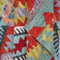 Kilim Rug Multicolour, Handmade Artisan Afghan Turkish, Scandinavian, Navajo, Bohemian Flatweave, Natural Wool 198x151 cm - thumbnail 4