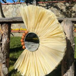 Raffia Decorative Mirror I Irregular Sunburst Fan Shape Handmade Round Circle Decorativemirror - thumbnail 4