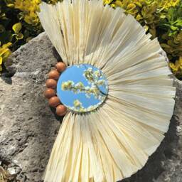 Raffia Decorative Mirror I Irregular Sunburst Fan Shape Handmade Round Circle Decorativemirror - thumbnail 3