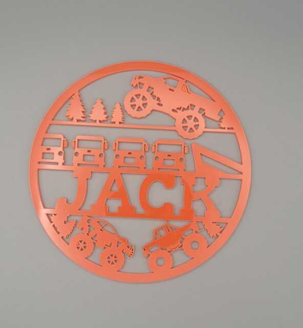 Personalised Monster Truck, Kids Bedroom Decor, Car Club Name Sign Name, Door Or Wall Hanger in Acrylic Wood - image 1