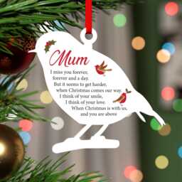 Robin Christmas Memorial Decoration - Personalised Remembrance Ornament Remembering A Loved One Dad Mom Husband With Red Bag - thumbnail 1