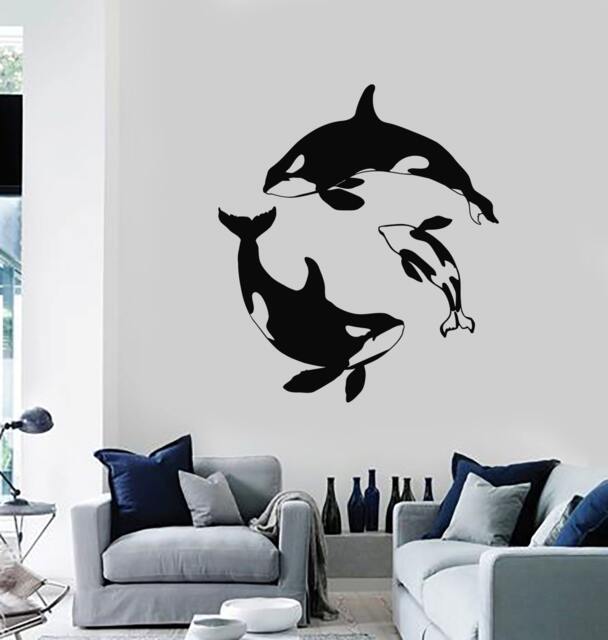 Orcas Vinyl Wall Decal Whale Ocean Sea Marine Nautical Room Decor For Nursery Bedroom Sticker Mural 2232Di - image 1