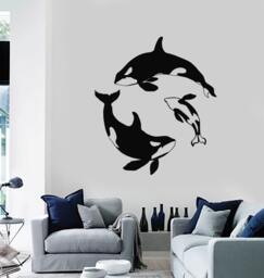 Orcas Vinyl Wall Decal Whale Ocean Sea Marine Nautical Room Decor For Nursery Bedroom Sticker Mural 2232Di - thumbnail 1