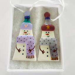 Cute Fused Glass Snowman Christmas Tree Decoration, Snowman Cornish Glass, Fused Glass Cornwall - thumbnail 3