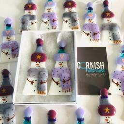 Cute Fused Glass Snowman Christmas Tree Decoration, Snowman Cornish Glass, Fused Glass Cornwall - thumbnail 2