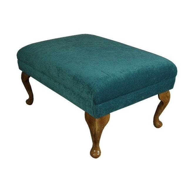 Medium Footstool in A Pimlico Crush Petrol Green Upholstered Fabric - Handmade The UK - image 1