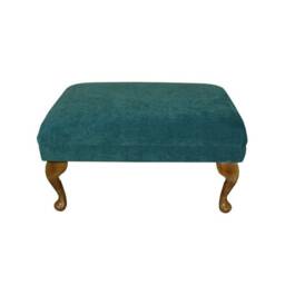 Medium Footstool in A Pimlico Crush Petrol Green Upholstered Fabric - Handmade The UK - thumbnail 2