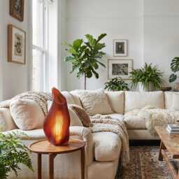 Amber Orange Sculptural Table Lamp Wave Statement Desk Light, 46cm