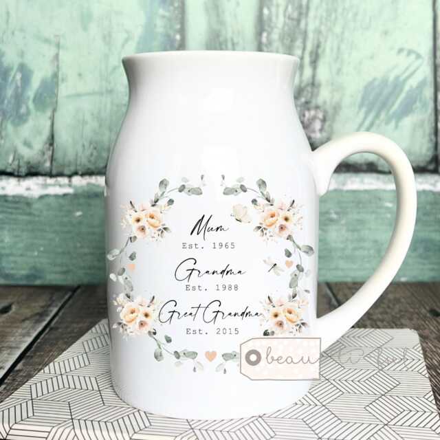 Personalised Mum, Grandma, Great Grandma Gift Nanna Nanny Gran Granny Peach Floral Ceramic Small Vase Jug Mug Birthday Mother's Day - image 1