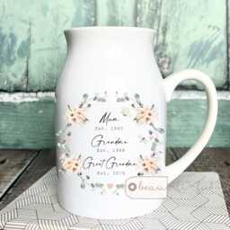 Personalised Mum, Grandma, Great Grandma Gift Nanna Nanny Gran Granny Peach Floral Ceramic Small Vase Jug Mug Birthday Mother's Day - thumbnail 1