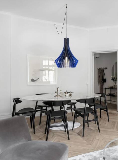 Modern Pendant Light, Chandelier Lighting Wood Hanging Dining Lamp Ceiling Light Fixture Geometric Shade Minimal Blue Dining - image 1