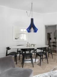 Modern Pendant Light, Chandelier Lighting Wood Hanging Dining Lamp Ceiling Light Fixture Geometric Shade Minimal Blue Dining - thumbnail 1