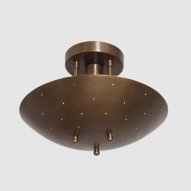 Mid Century Antique Brass Finish Flush Mount Ceiling Light Stilnovo Style Bedroom Fixture - image 1