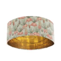Gold Lined Lamp Shade, Sage Green Floral Velvet, Exotic Flora Pattern - thumbnail 1