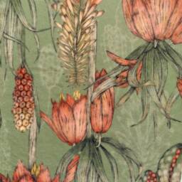Gold Lined Lamp Shade, Sage Green Floral Velvet, Exotic Flora Pattern - thumbnail 2