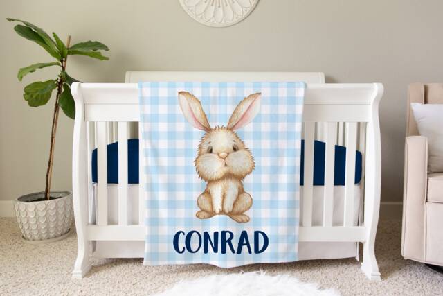 Rabbit Personalized Baby Blanket, Gift, Bunny Easter Shower Gift Birthday Animal - image 1