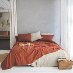 Natural Linen Bedspread, Large Throw Blanket, Dark Grey Bed Cover, Heavyweight Softened Throw - thumbnail 4