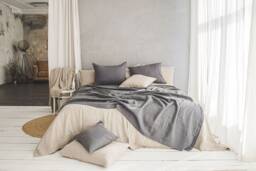Natural Linen Bedspread, Large Throw Blanket, Dark Grey Bed Cover, Heavyweight Softened Throw
