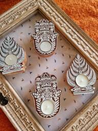 Wooden Tea Light Holder Hand Carved - Christmas Gift Idea Home & Hamsa Turkish Tree - thumbnail 1
