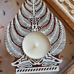 Wooden Tea Light Holder Hand Carved - Christmas Gift Idea Home & Hamsa Turkish Tree - thumbnail 3