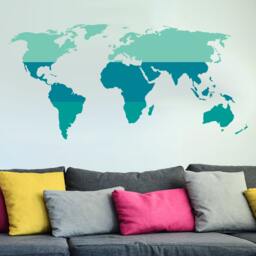 Tri-Color World Map Wall Decal - Custom Vinyl Art Stickers